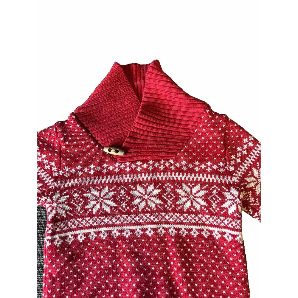 Tahari Boy's Red Fair Isle Pullover Ski Sweater Red White Snowflake Winter‎